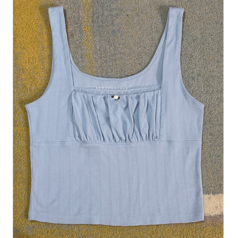 Aeropostale Square Neck Pointelle Crop Tank Top Womens L Y2K Soft‎ Girl Coquette - Picture 4 of 8